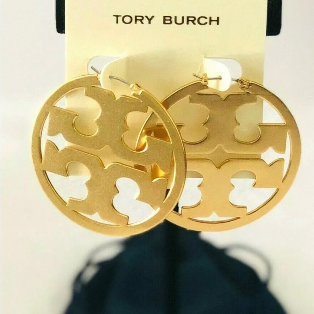 Tory Burch Gold Logo Cutout Hoop Earrings